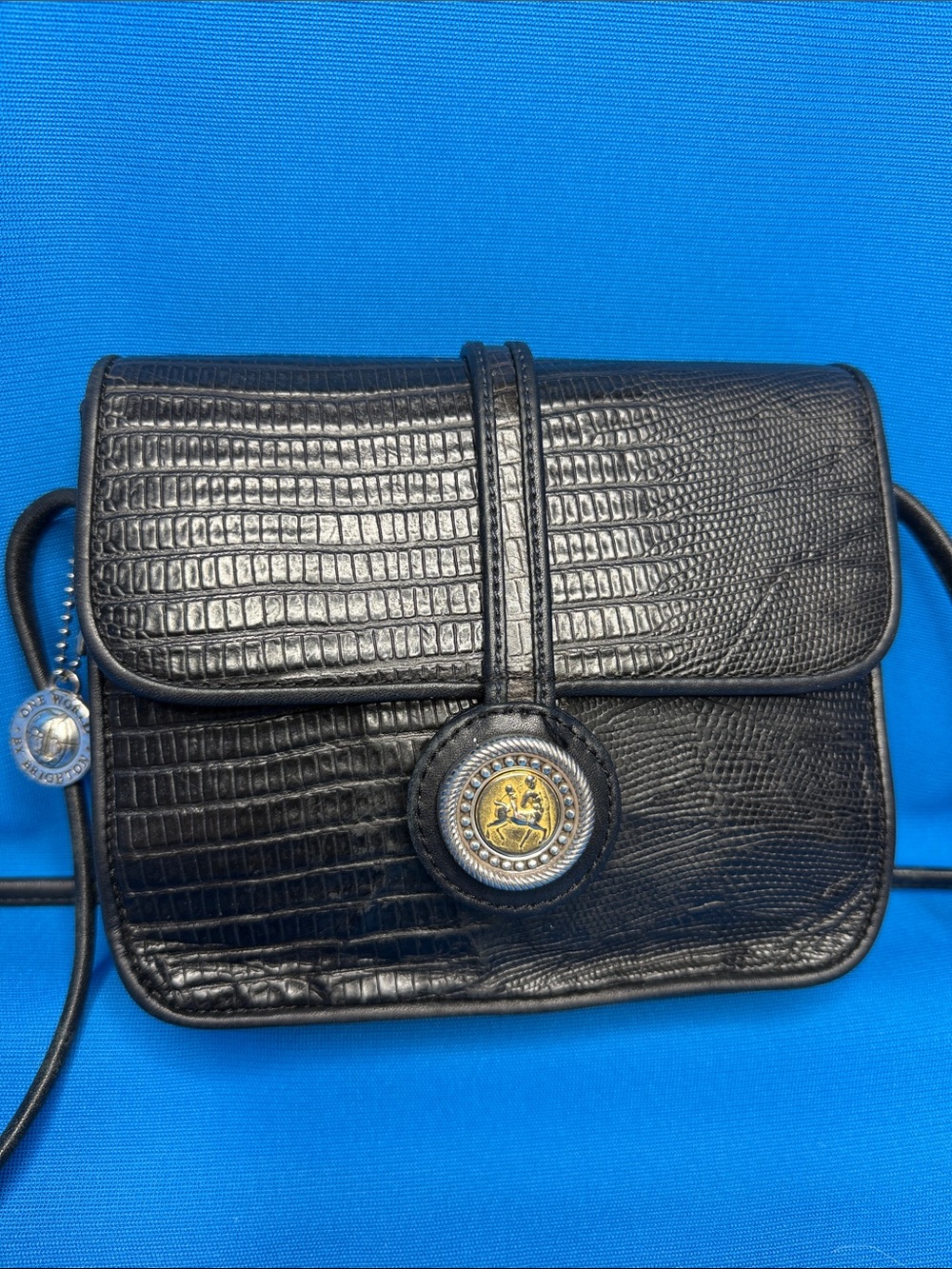 VINTAGE ONE WORLD BY BRIGHTON MUSEUM COLLECTION CROC LIZARD EMBOSSED LEATHER BAG